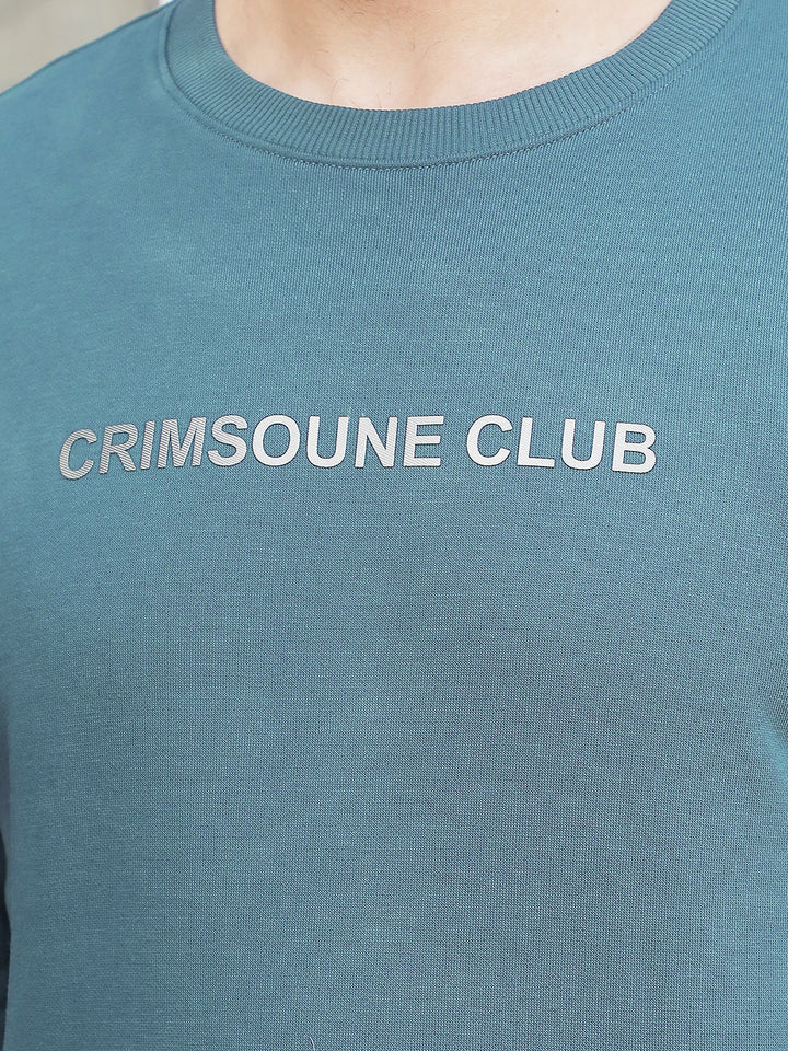 Blue Typographic Print Round Neck Sweatshirt