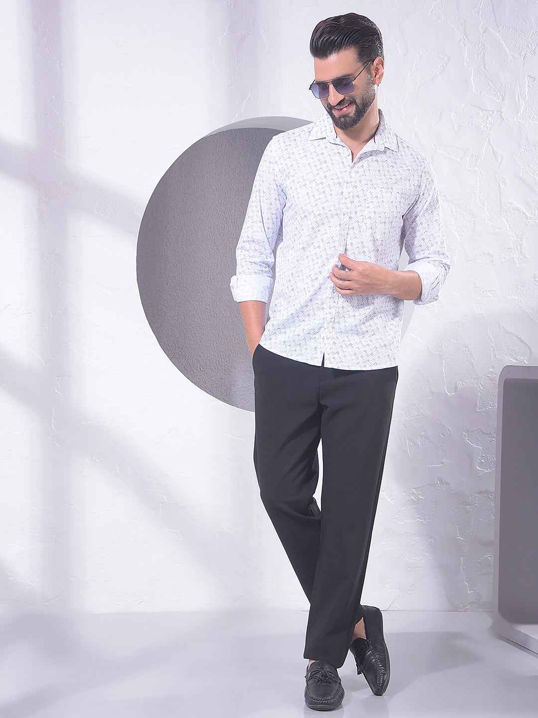 Grey Geometric Print Shirt