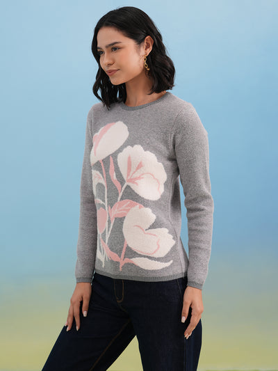 Soft Grey Botanical Pattern Sweater