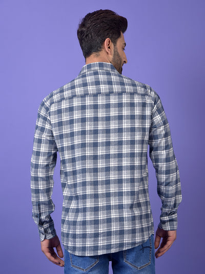 Navy Blue Checked 100% Cotton Shirt