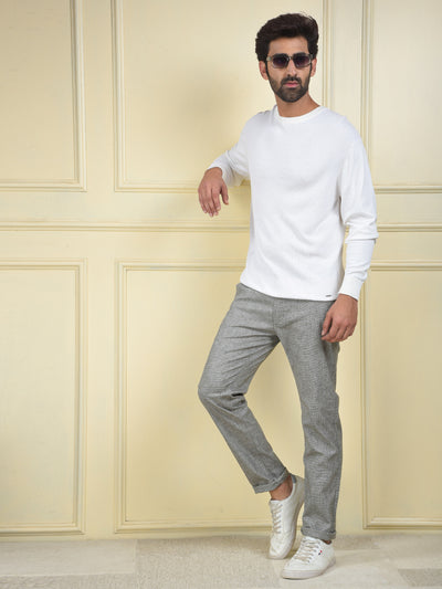 Slim Fit White Jacquard Sweater