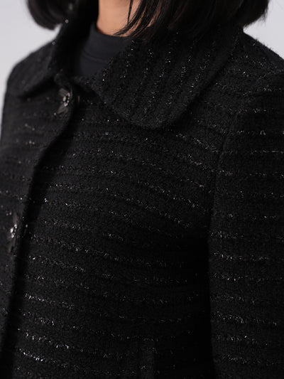 Midnight Textured Black Jacquard Coat