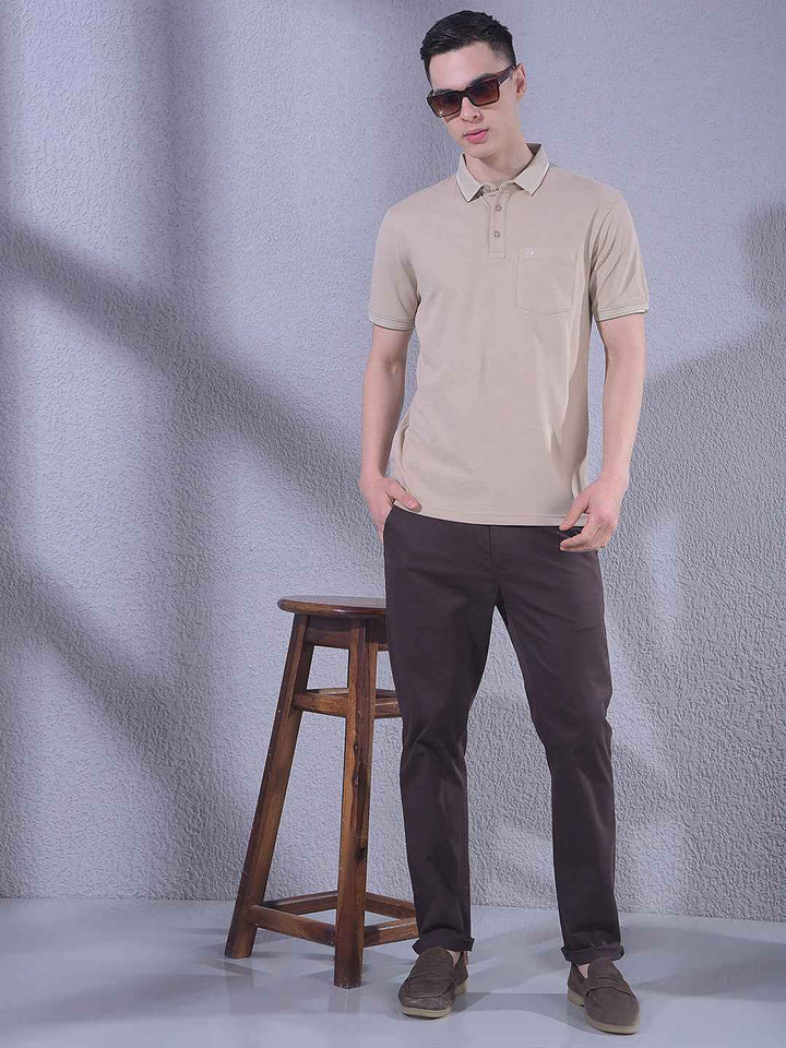 Beige Polo Neck T-Shirt
