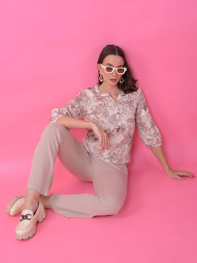 Beige Jacquard Bootcut Treggings
