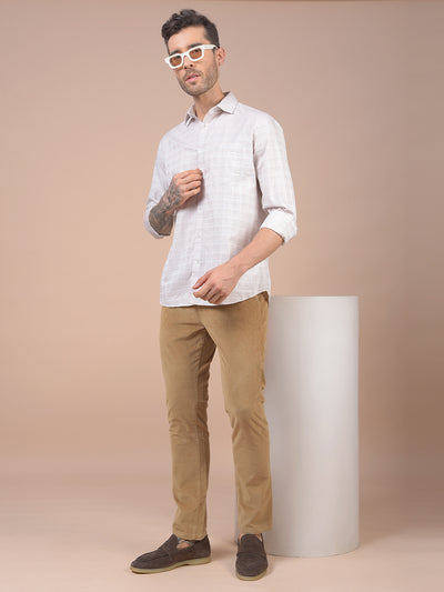 Cream Checked 100% Cotton Shirt