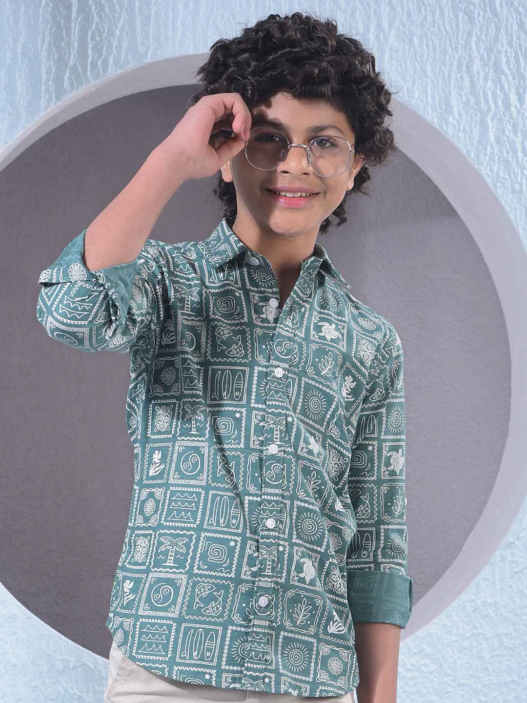 Green Motif Print Shirt
