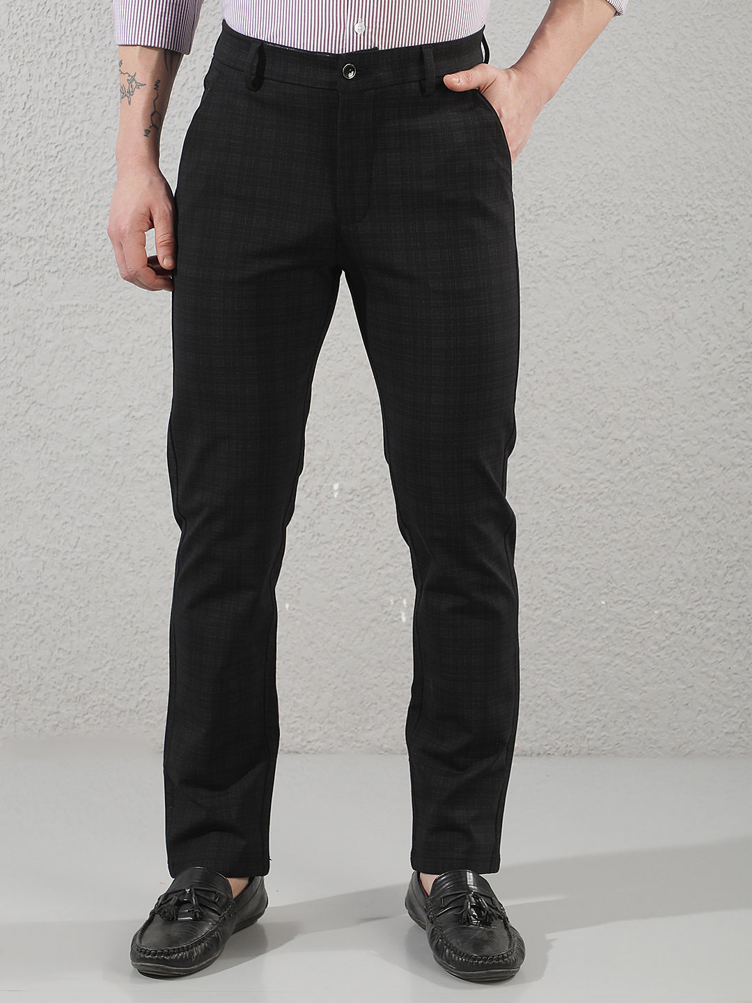 Black Checked Knitted Trousers