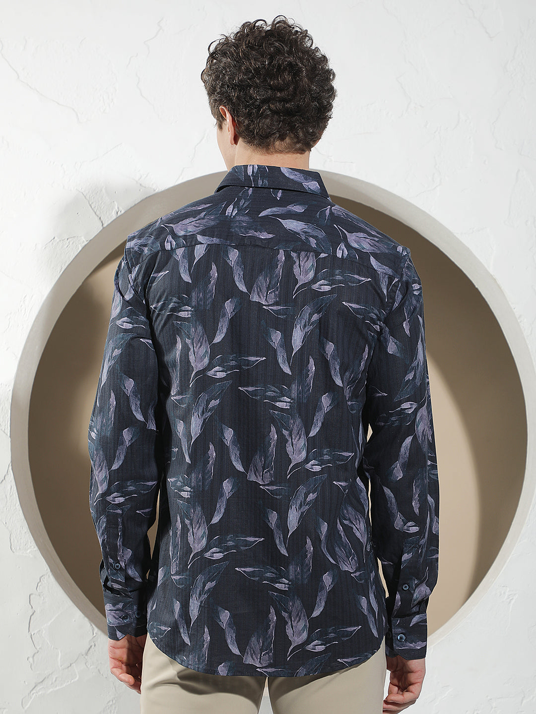 Navy Blue Floral Print Shirt