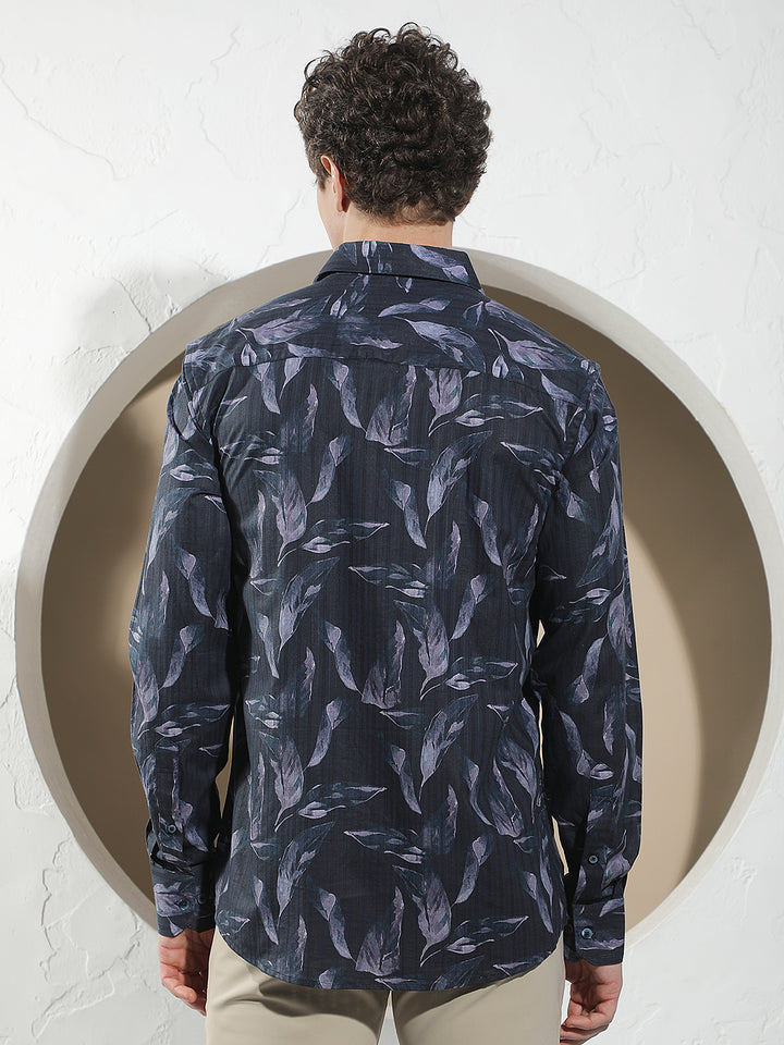 Navy Blue Floral Print Shirt