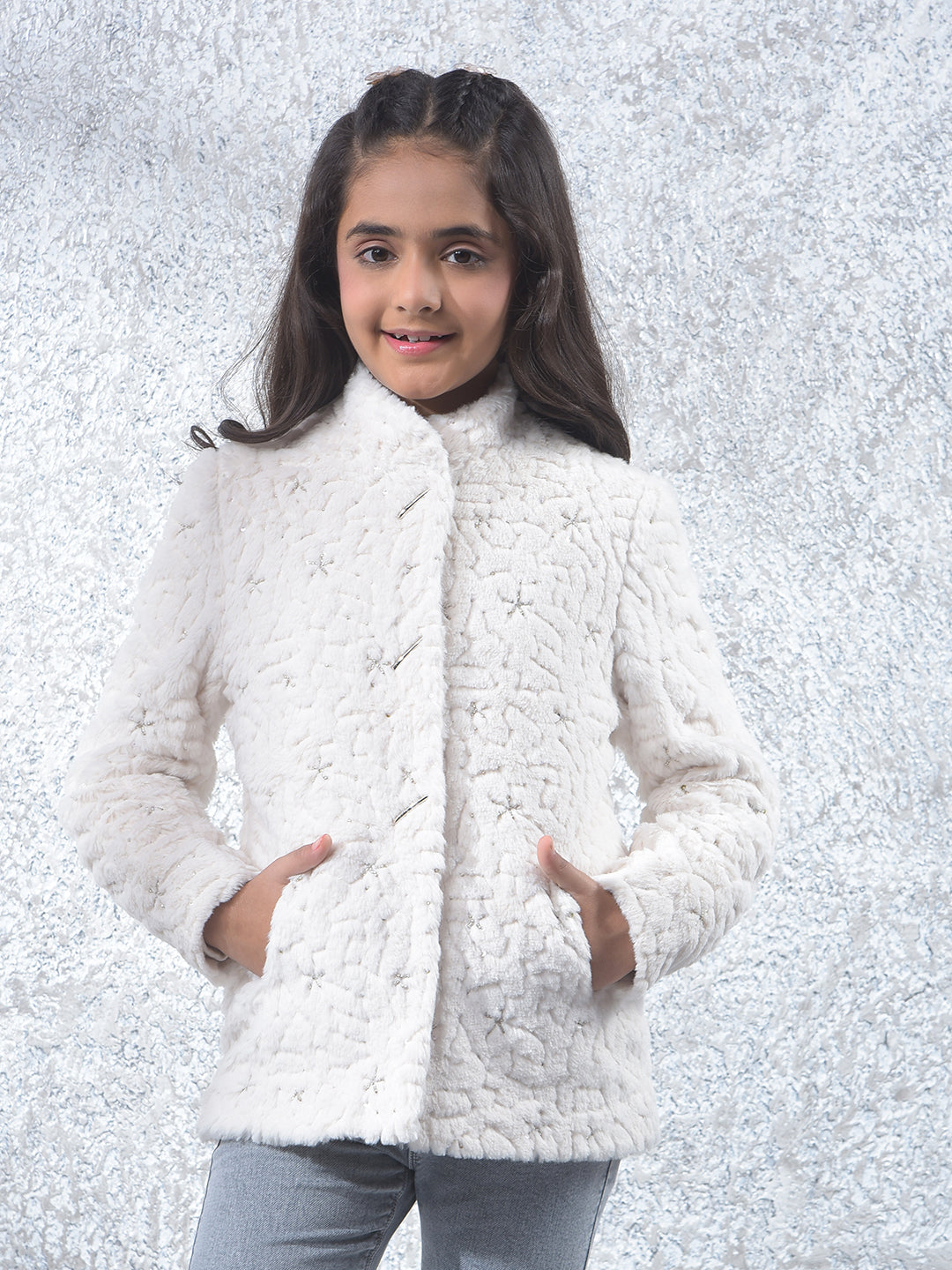 Soft White Textured Embroidered Coat