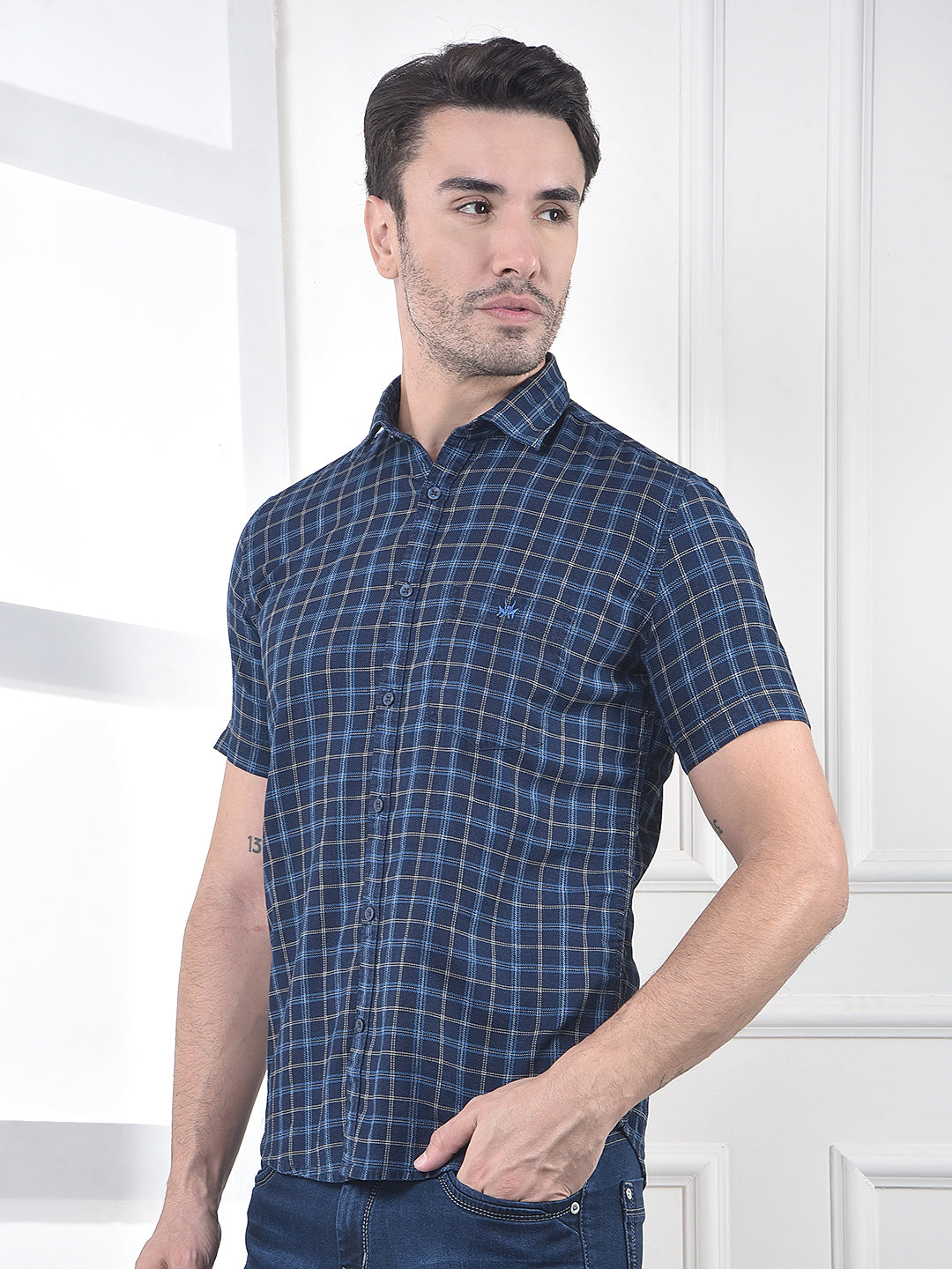 Blue Checked 100% Cotton Shirt