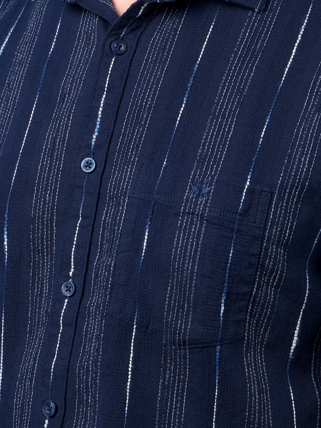 Navy Blue Vertical Stripes 100% Cotton Shirt-Men Shirts-Crimsoune Club