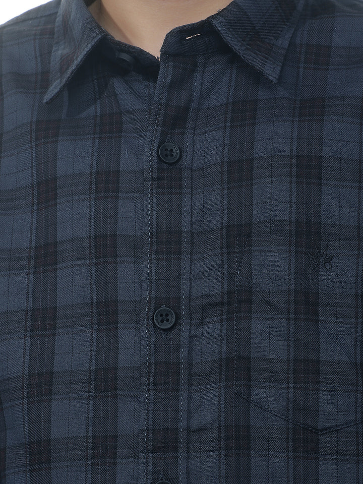 Teal Blue Checked 100% Cotton Shirt