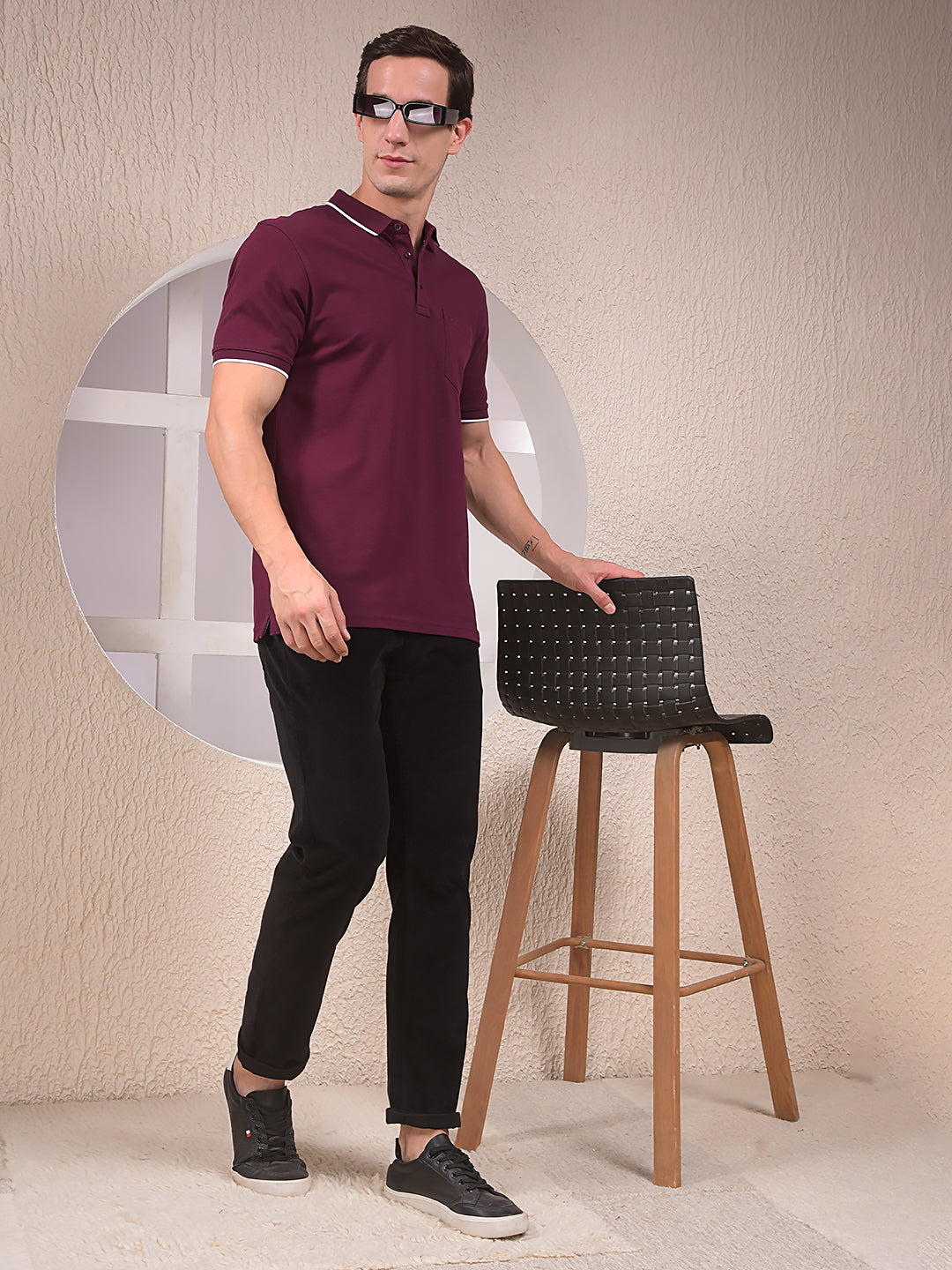 Wine Polo Neck T-Shirt