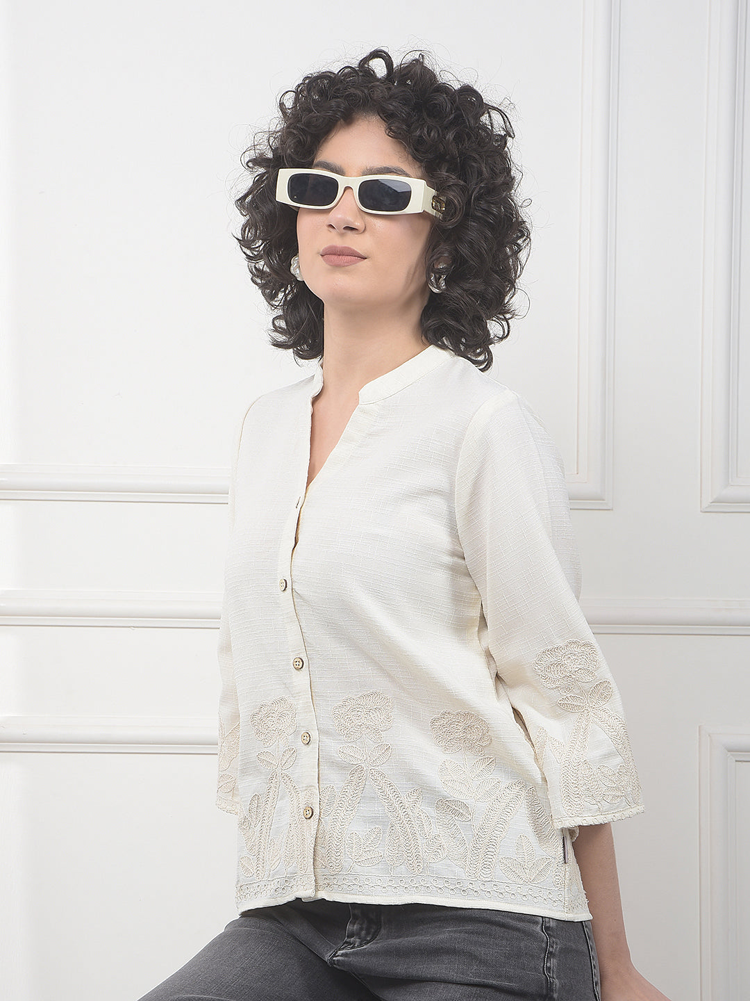 Beige Embroidered Shirt