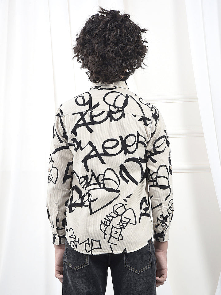 Beige Typographic Print 100% Cotton Knitted Shirt & T-Shirt Set