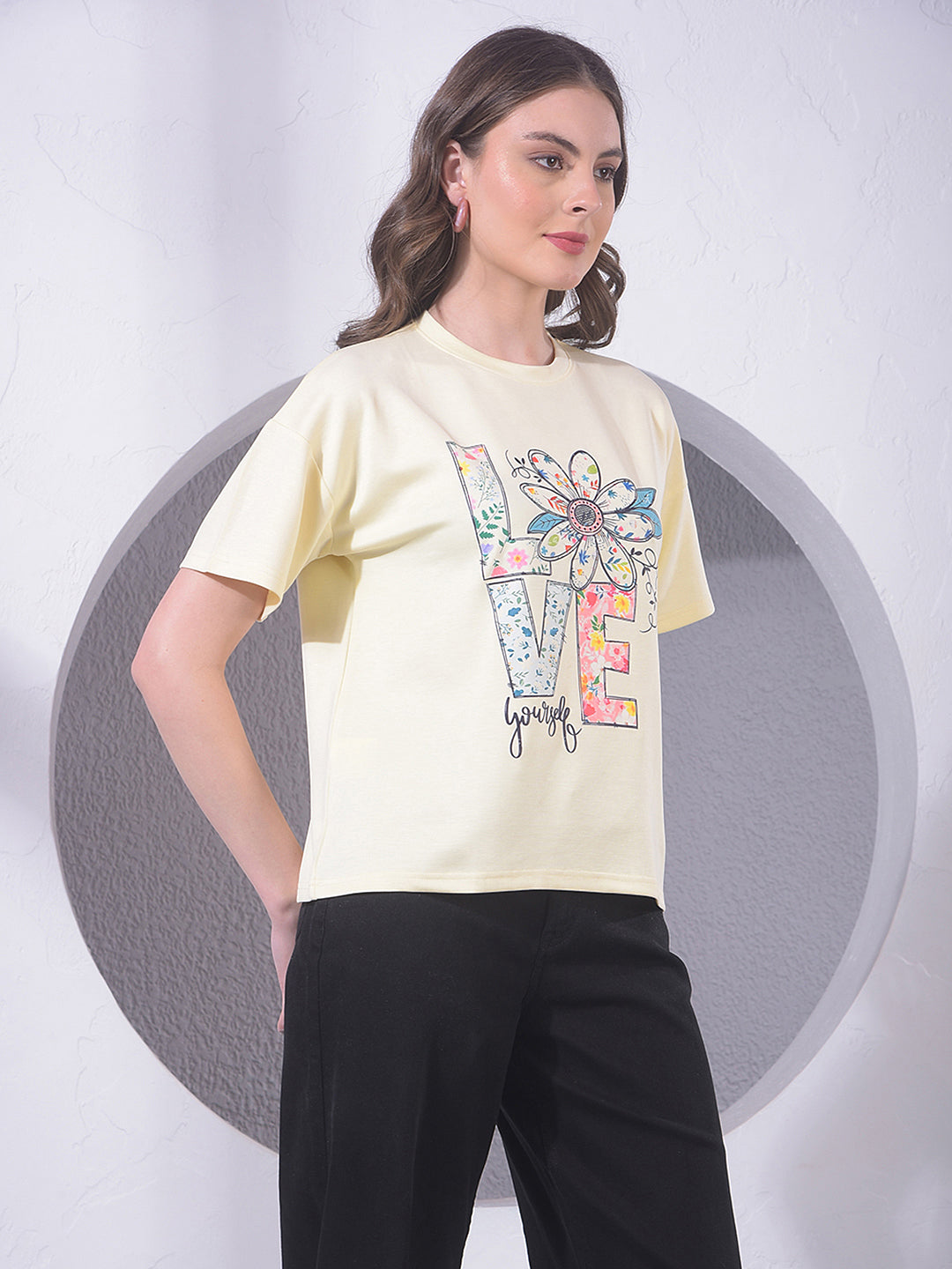 Yellow Typographic Print T-Shirt
