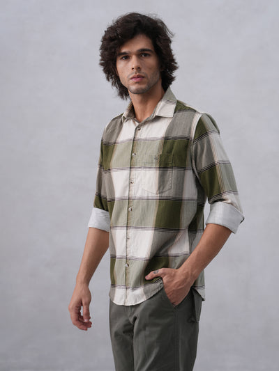Olive Checked 100% Cotton Corduroy Shirt
