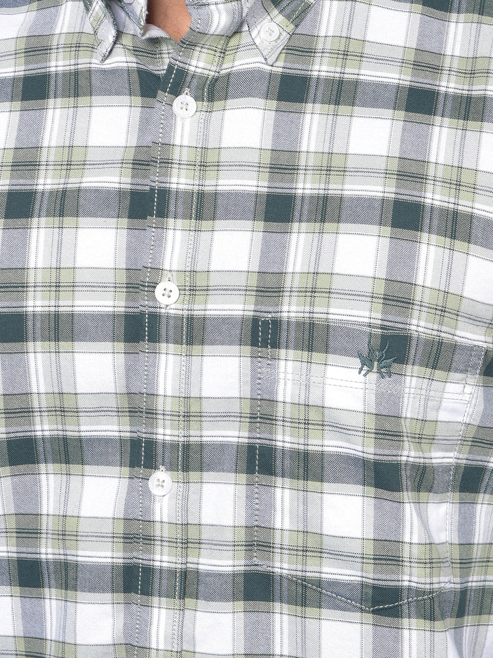 Green Checked 100% Cotton Button-Down Collar Shirt