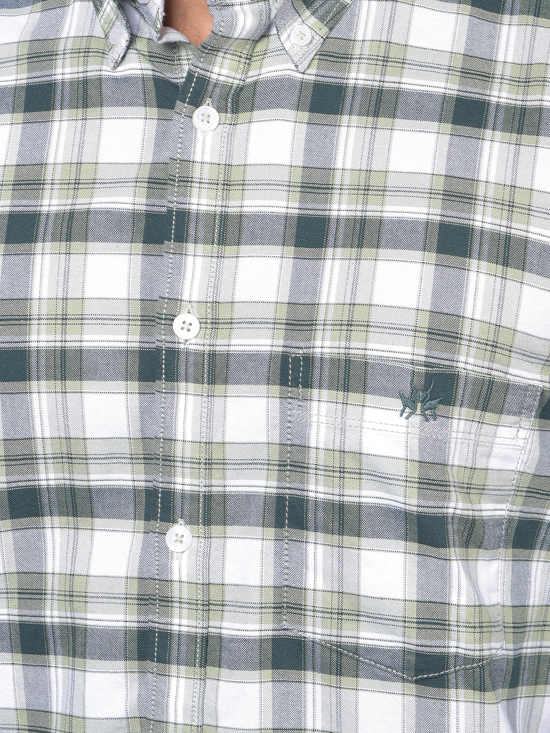 Green Checked 100% Cotton Button-Down Collar Shirt