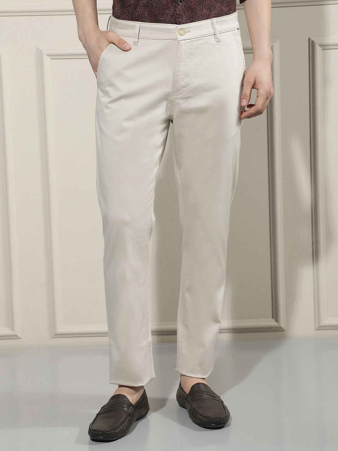 Beige Dobby Trousers