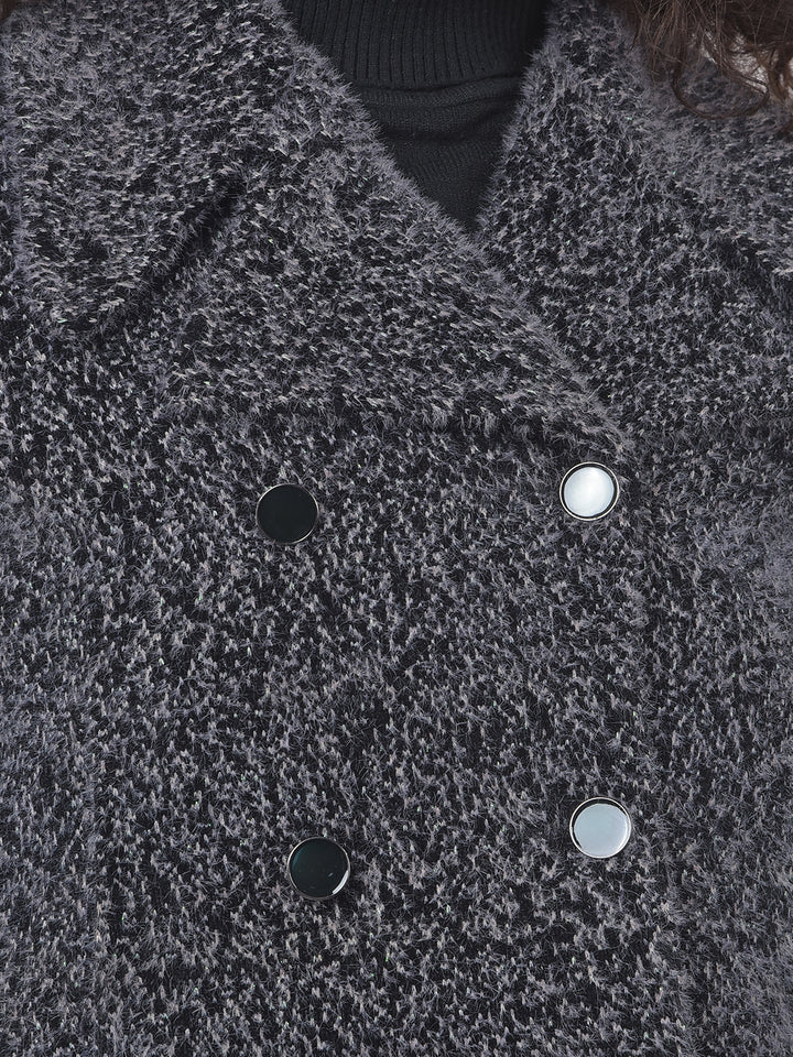 Black Notched Lapel Cropped Fur Coat