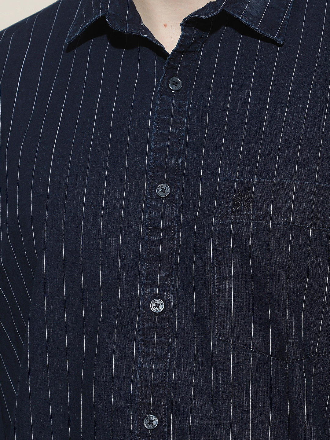 Navy Blue Vertical Stripes 100% Cotton Shirt