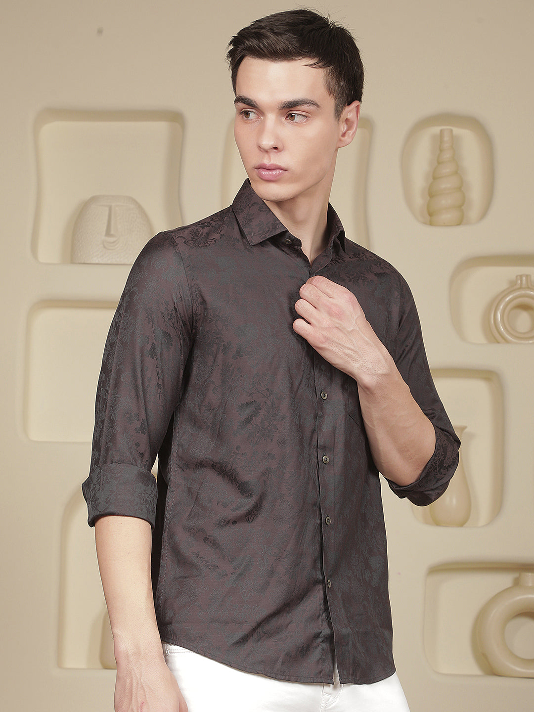 Brown Floral Print Shirt