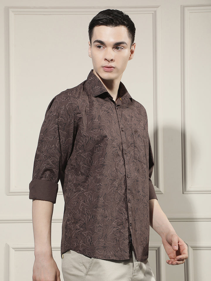 Brown Floral Print Shirt