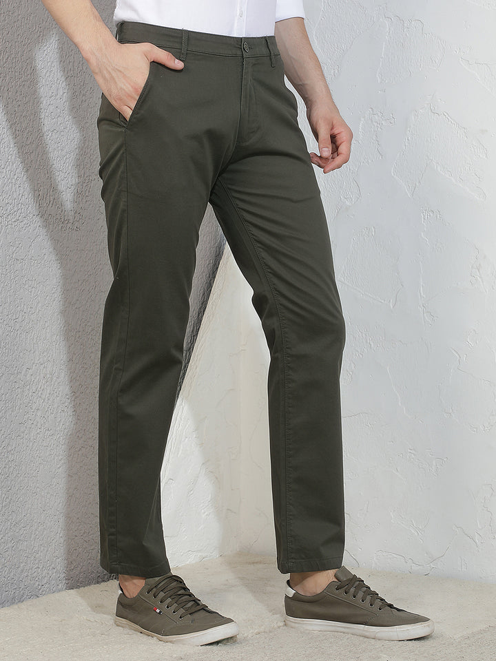 Refined Deep Olive Straight Trousers