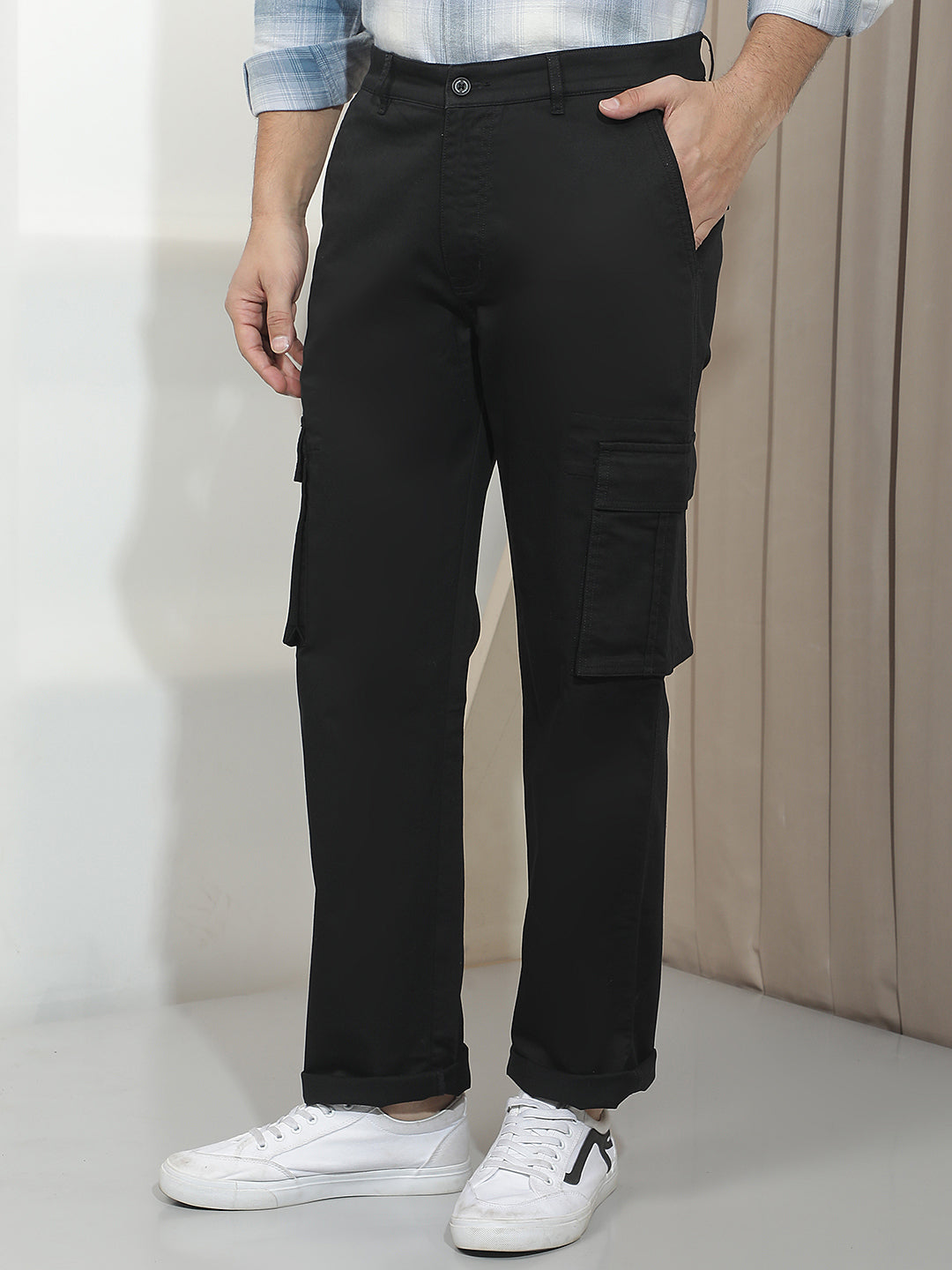 Relaxed Raven Black Cargo Trousers