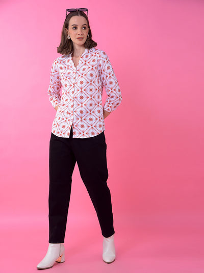 Peach Floral Print V-Neck Shirt