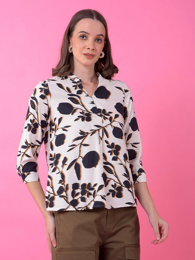 Black Floral Print V-Neck Top