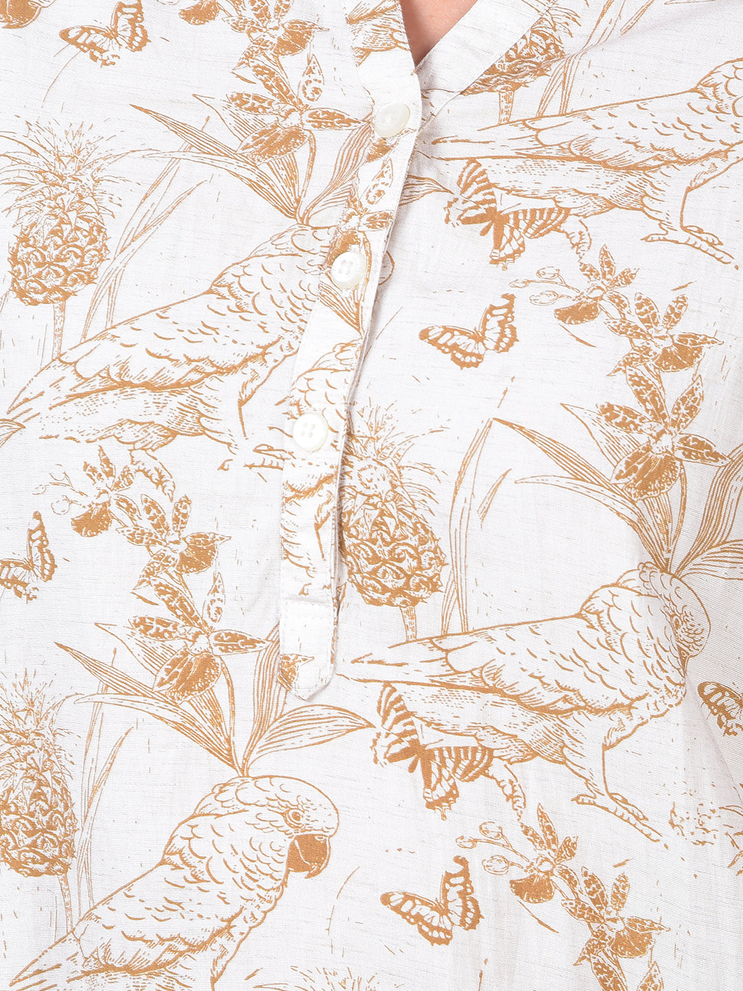 Olive Floral Print V-Neck Linen Top