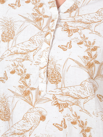Olive Floral Print V-Neck Linen Top