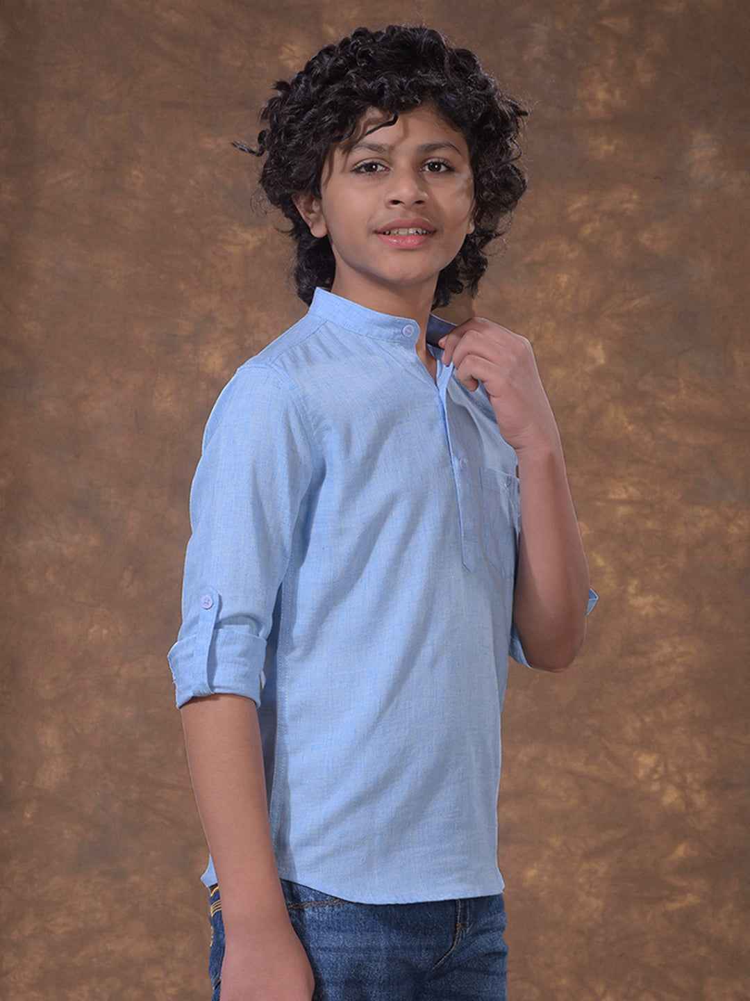 Blue Textured Linen Kurta