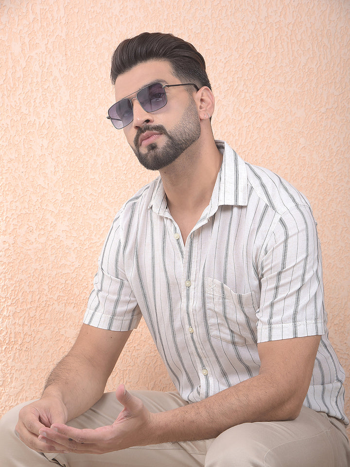 Beige Vertical Striped Linen Shirt