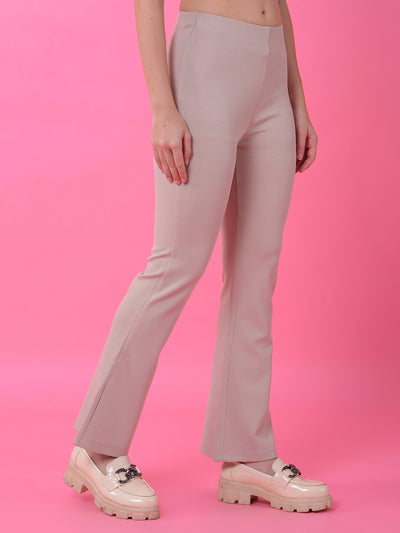 Beige Jacquard Bootcut Treggings
