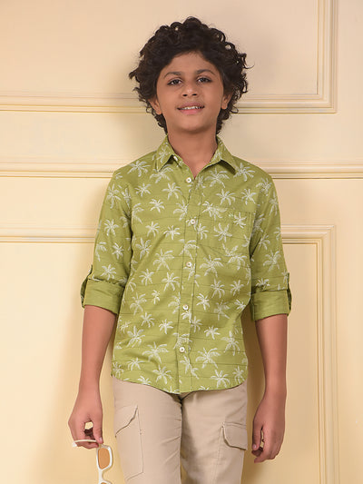 Green Floral Print 100% Cotton Shirt