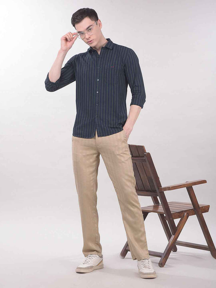 Green Vertical Stripes 100% Cotton Shirt