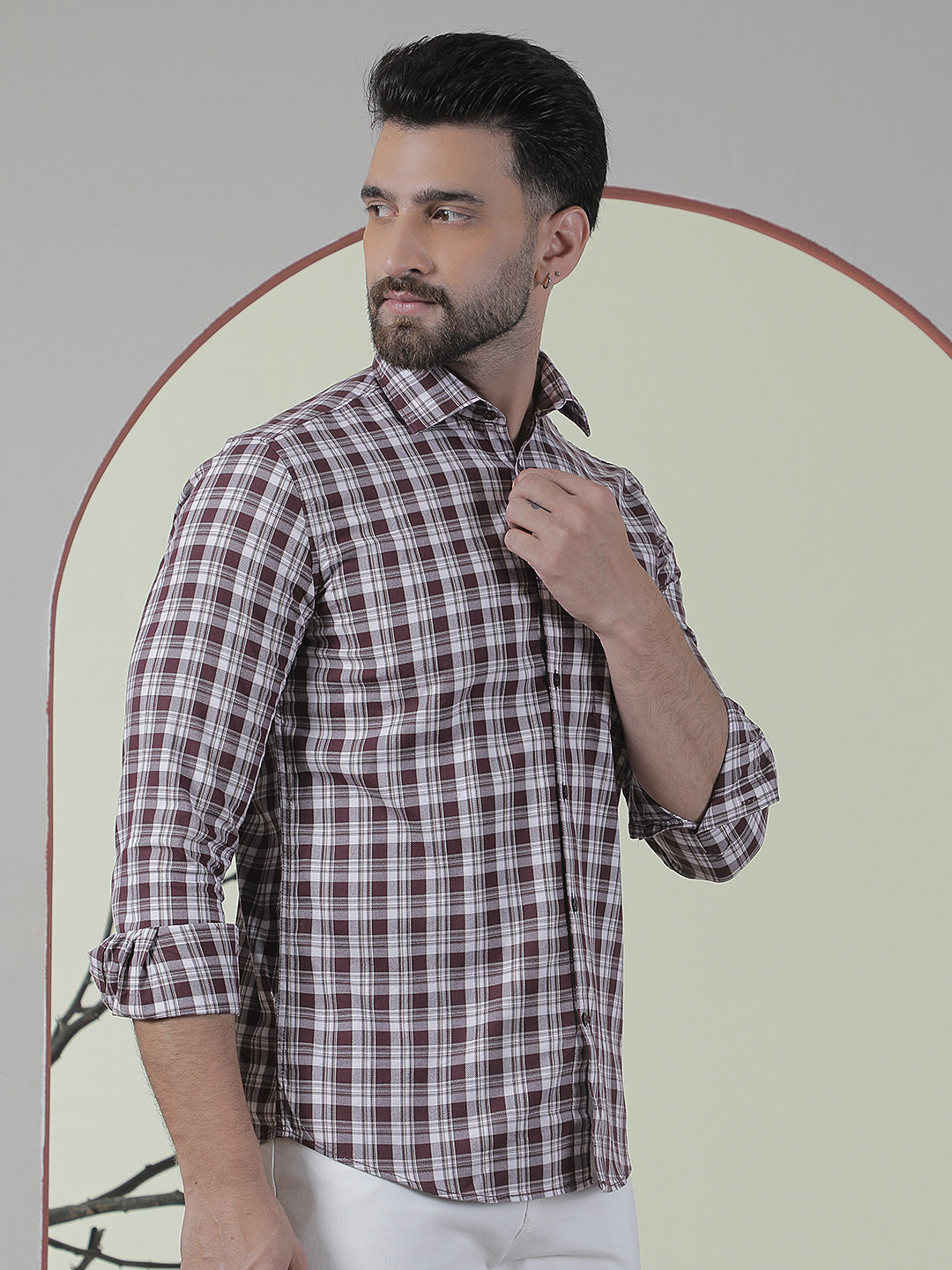 Brown Checked 100% Cotton Shirt