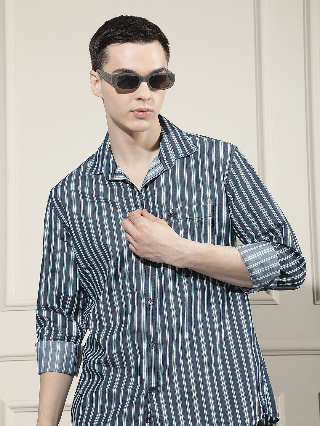 Green Vertical Stripes 100% Cotton Shirt
