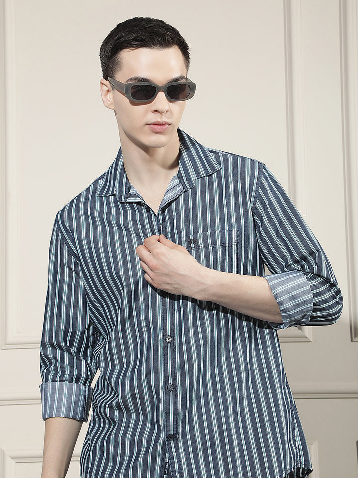 Green Vertical Stripes 100% Cotton Shirt