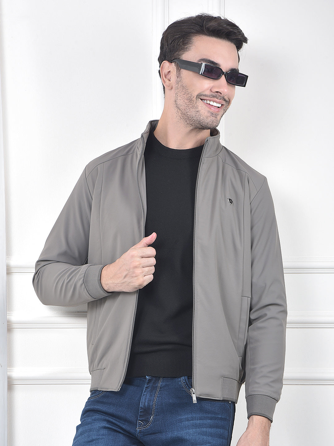 Grey Full-Zip Bomber Jacket
