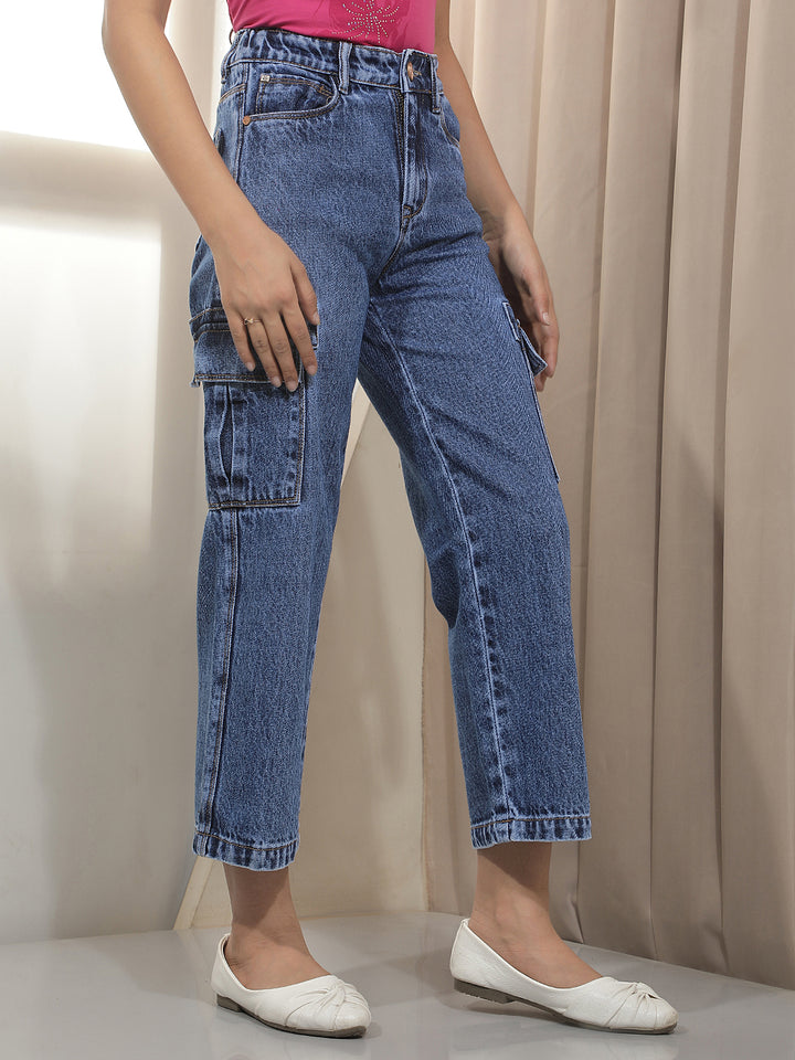 Blue 100% Cotton Cargo Jeans