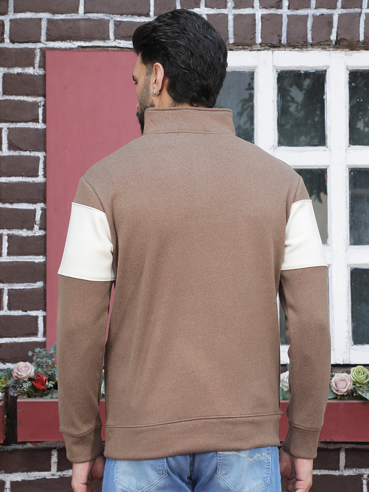 Brown Color-Block High Neck Sweatshirt