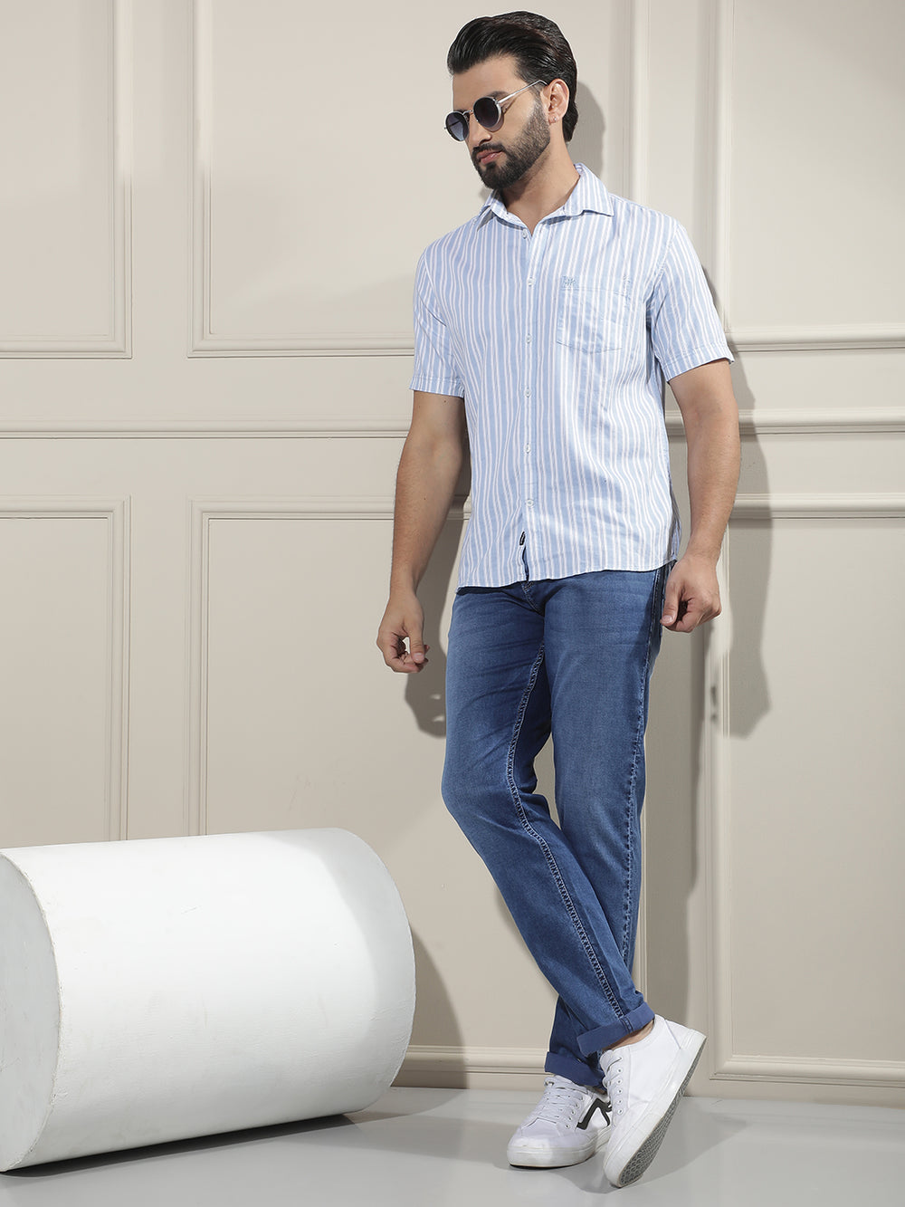 Blue Vertical Striped Shirt