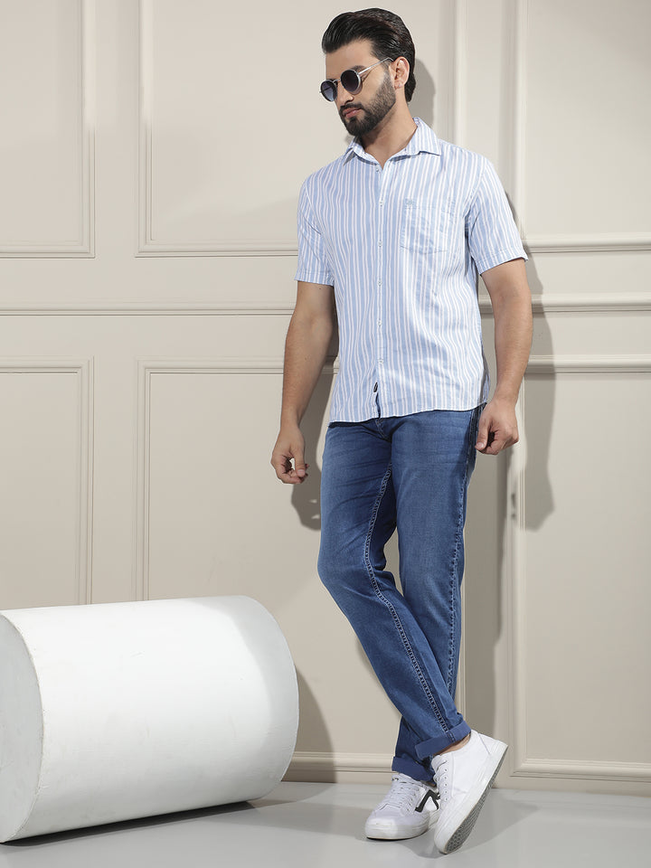 Blue Vertical Striped Shirt