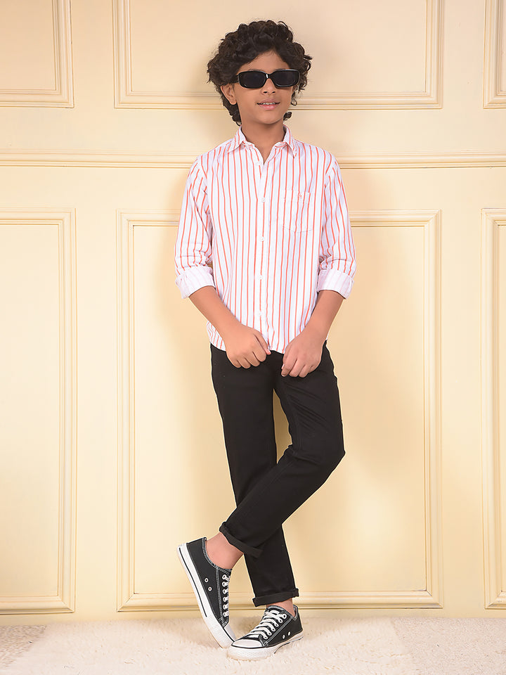 Orange Vertical Stripes 100% Cotton Corduory Shirt