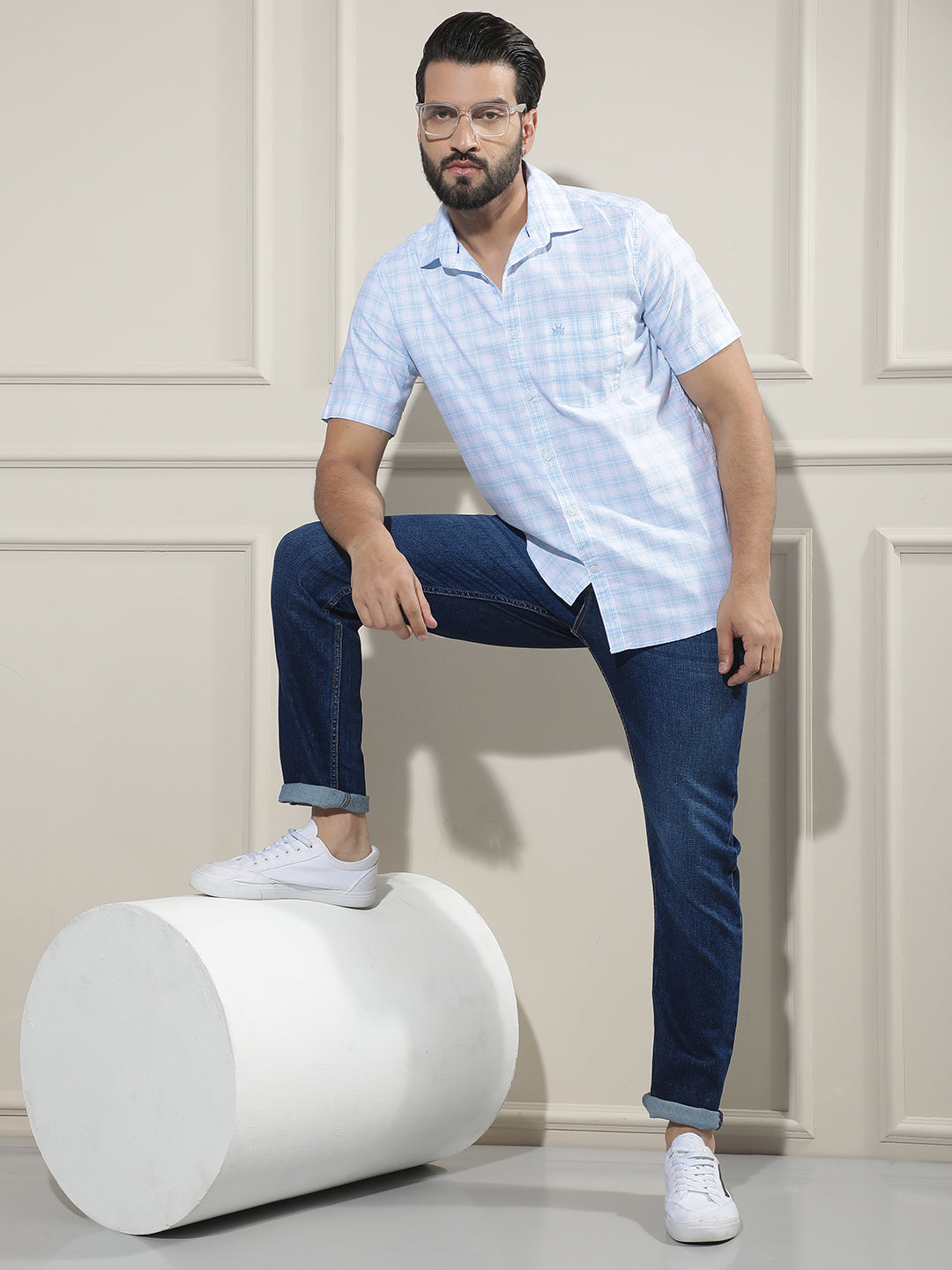 Blue Checked 100% Cotton Shirt